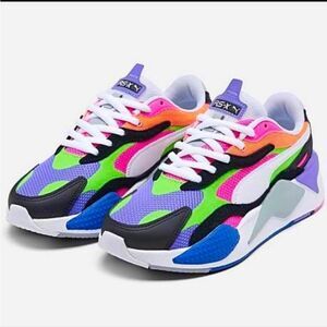 Puma Women’s RS-X3 Puzzle Fluorescent Green White Pink Orange 373797-23 Size 6½‎